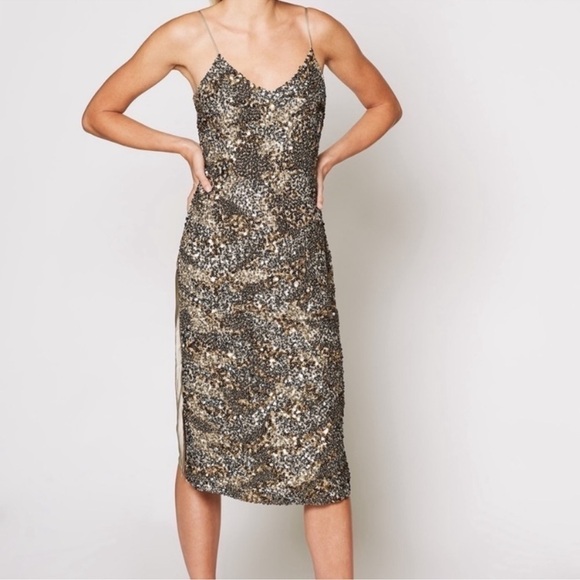 JOIE Hasana Sequin Slit Midi-Length Cocktail Slip Dress size 0 - Picture 5 of 17